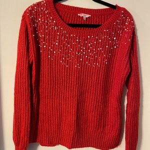 Red Beaded Women's Sweater